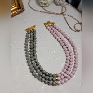 Elegant Pink and Gray Beaded Necklace
